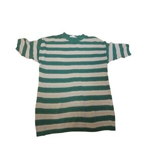 Jakke Green and Cream Striped Knit T-Shirt Short Sleeve Crew Neck Top Size M